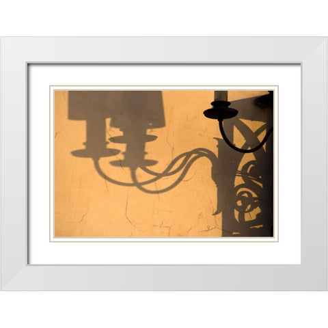 Italy, Venice Lamp and shadows on a yellow wall White Modern Wood Framed Art Print with Double Matting by Kaveney, Wendy