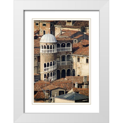 Italy, Venice Building with spiral staircase White Modern Wood Framed Art Print with Double Matting by Kaveney, Wendy