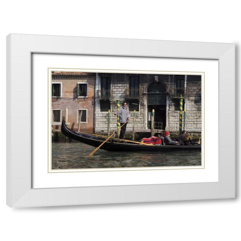Italy, Venice A gondolier strikes a pose White Modern Wood Framed Art Print with Double Matting by Kaveney, Wendy