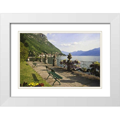 Italy, Varenna View of Lake Como with Varenna White Modern Wood Framed Art Print with Double Matting by Flaherty, Dennis