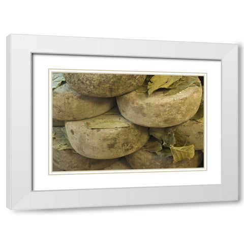 Italy, Tuscany, Pienza Cheese being seasoned White Modern Wood Framed Art Print with Double Matting by Flaherty, Dennis