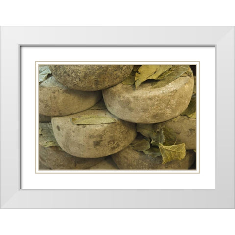 Italy, Tuscany, Pienza Cheese being seasoned White Modern Wood Framed Art Print with Double Matting by Flaherty, Dennis
