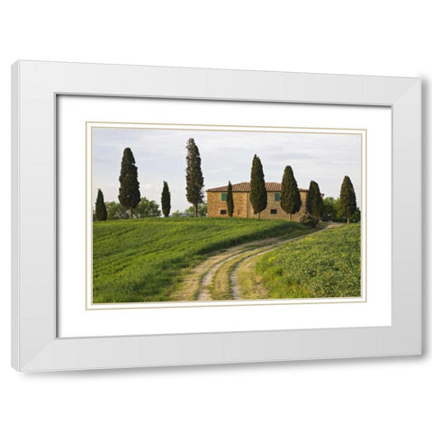 Italy, Tuscany, Pienza View of countryside villa White Modern Wood Framed Art Print with Double Matting by Flaherty, Dennis