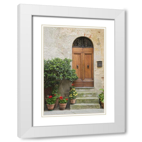 Italy, Tuscany, Pienza Doorway to a residence White Modern Wood Framed Art Print with Double Matting by Flaherty, Dennis