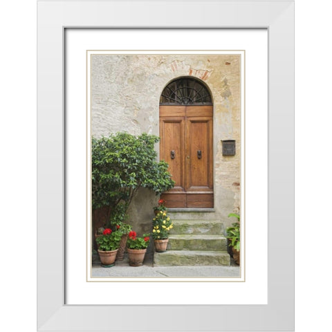 Italy, Tuscany, Pienza Doorway to a residence White Modern Wood Framed Art Print with Double Matting by Flaherty, Dennis