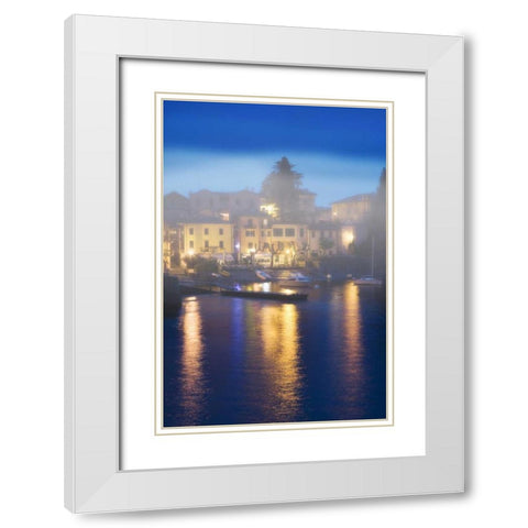 Italy, Varenna Evening dock scene at Lake Como White Modern Wood Framed Art Print with Double Matting by Flaherty, Dennis
