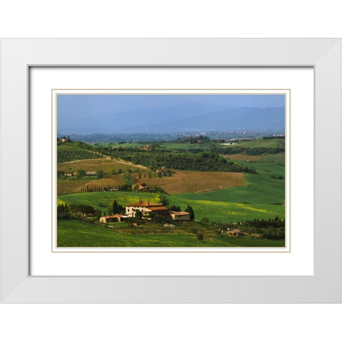Italy, Tuscany Val dOrcia countryside White Modern Wood Framed Art Print with Double Matting by Flaherty, Dennis