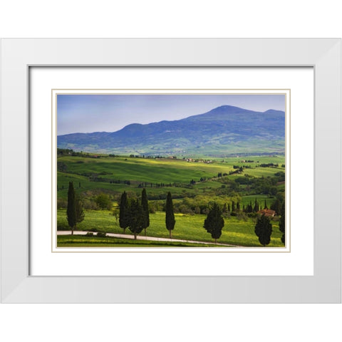 Italy, Tuscany Scenic of the Tuscan countryside White Modern Wood Framed Art Print with Double Matting by Flaherty, Dennis