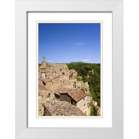 Italy, Sorano Medieval hill town on a cliffside White Modern Wood Framed Art Print with Double Matting by Flaherty, Dennis