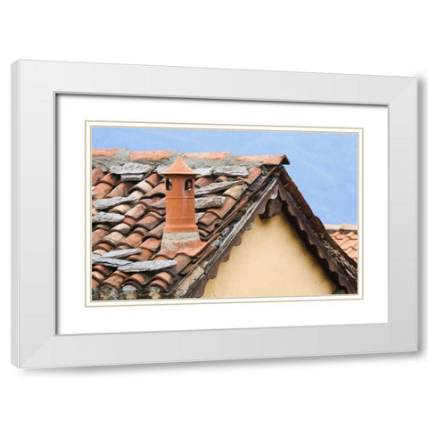 Italy, Varenna Terra cotta roof and chimney White Modern Wood Framed Art Print with Double Matting by Flaherty, Dennis