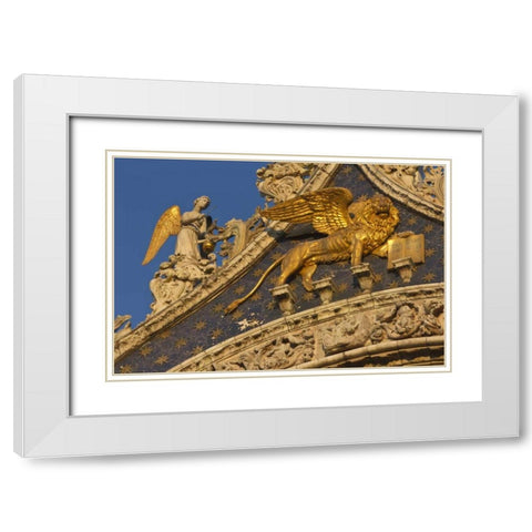 Italy, Venice Lion on San Marco Basilica White Modern Wood Framed Art Print with Double Matting by Young, Bill