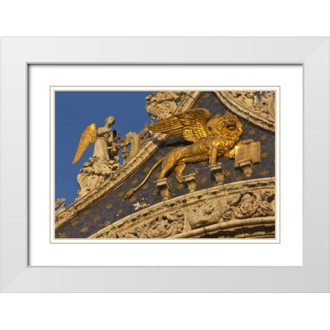 Italy, Venice Lion on San Marco Basilica White Modern Wood Framed Art Print with Double Matting by Young, Bill