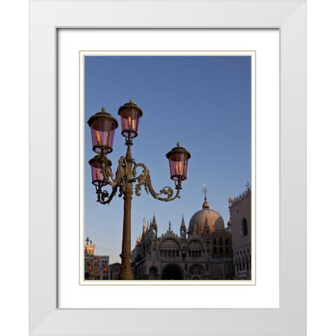 Italy, Venice Ornate lamp on St Marks Square White Modern Wood Framed Art Print with Double Matting by Young, Bill