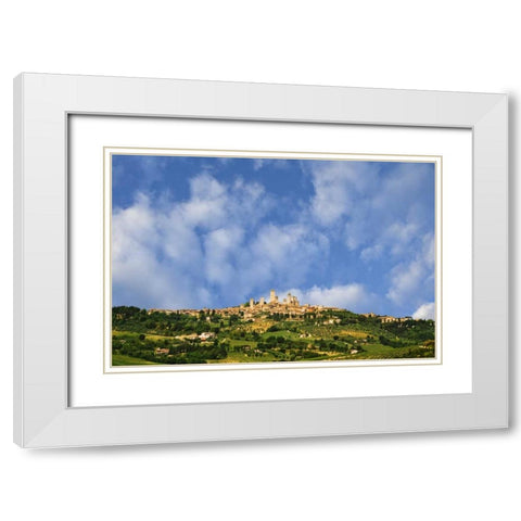 Italy, Tuscany Vineyards around hilltop town White Modern Wood Framed Art Print with Double Matting by Flaherty, Dennis