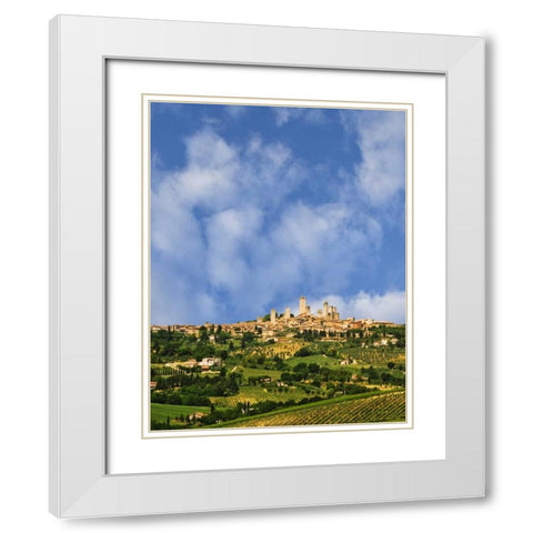 vineyards and hilltop town San Gimignano, Italy White Modern Wood Framed Art Print with Double Matting by Flaherty, Dennis