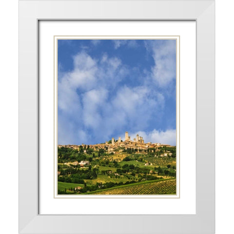 vineyards and hilltop town San Gimignano, Italy White Modern Wood Framed Art Print with Double Matting by Flaherty, Dennis