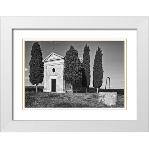 Italy, Tuscany, Val dOrcia Vitaleta Chapel  White Modern Wood Framed Art Print with Double Matting by Flaherty, Dennis