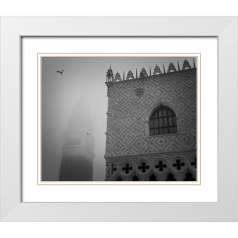 Italy, Venice The Doges Palace and Campanile White Modern Wood Framed Art Print with Double Matting by Young, Bill