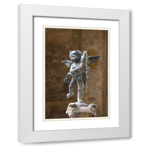 Italy, Florence Statue of boy with dolphin White Modern Wood Framed Art Print with Double Matting by Delisle, Gilles
