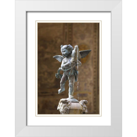 Italy, Florence Statue of boy with dolphin White Modern Wood Framed Art Print with Double Matting by Delisle, Gilles
