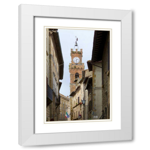 Italy, Tuscany, Pienza City street view White Modern Wood Framed Art Print with Double Matting by Delisle, Gilles
