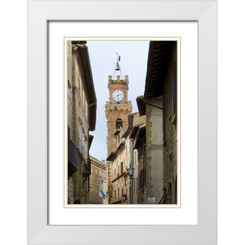 Italy, Tuscany, Pienza City street view White Modern Wood Framed Art Print with Double Matting by Delisle, Gilles