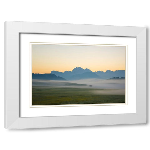 Europe-Italy-South Tirol-Sunrise on the Sasso Lungo and Sasso Piatto Mountains White Modern Wood Framed Art Print with Double Matting by Jaynes Gallery