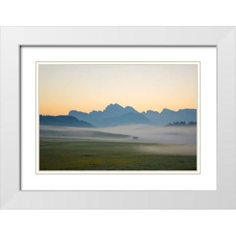 Europe-Italy-South Tirol-Sunrise on the Sasso Lungo and Sasso Piatto Mountains White Modern Wood Framed Art Print with Double Matting by Jaynes Gallery