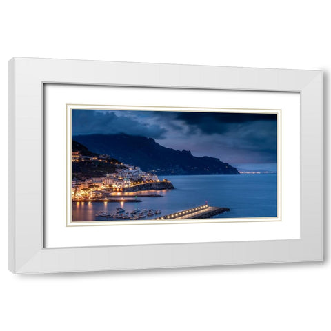 Europe-Italy-Campania-Sunset on town and Amalfi Coast White Modern Wood Framed Art Print with Double Matting by Jaynes Gallery