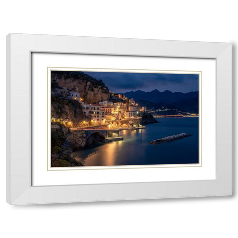 Europe-Italy-Atrani-Sunset on town and Amalfi Coast White Modern Wood Framed Art Print with Double Matting by Jaynes Gallery