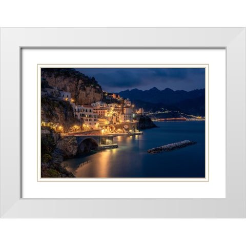 Europe-Italy-Atrani-Sunset on town and Amalfi Coast White Modern Wood Framed Art Print with Double Matting by Jaynes Gallery