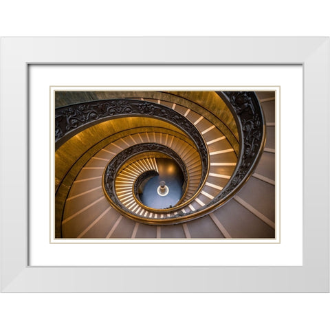 Europe-Italy-Rome-Bramante Stairwell at the Vatican Museum White Modern Wood Framed Art Print with Double Matting by Jaynes Gallery