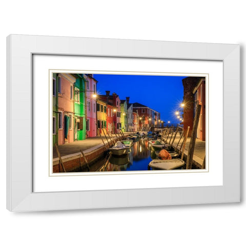 Europe-Italy-Venice-Blue hour on canal in Burano White Modern Wood Framed Art Print with Double Matting by Jaynes Gallery