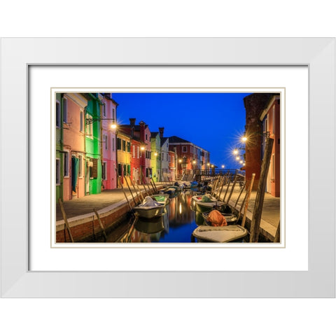 Europe-Italy-Venice-Blue hour on canal in Burano White Modern Wood Framed Art Print with Double Matting by Jaynes Gallery