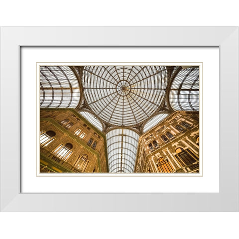 Europe-Italy-Naples-Looking up at Galleria Umberto shopping arcade ceiling White Modern Wood Framed Art Print with Double Matting by Jaynes Gallery