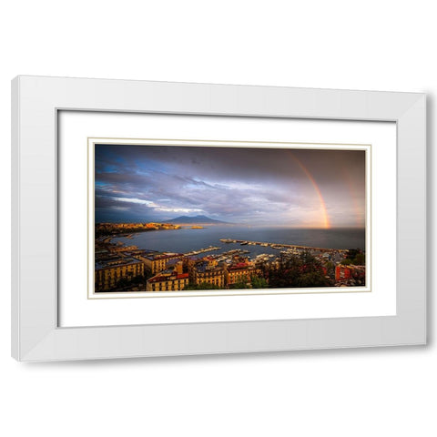 Europe-Italy-Naples-Overview of city and Mt-Vesuvius with rainbow White Modern Wood Framed Art Print with Double Matting by Jaynes Gallery