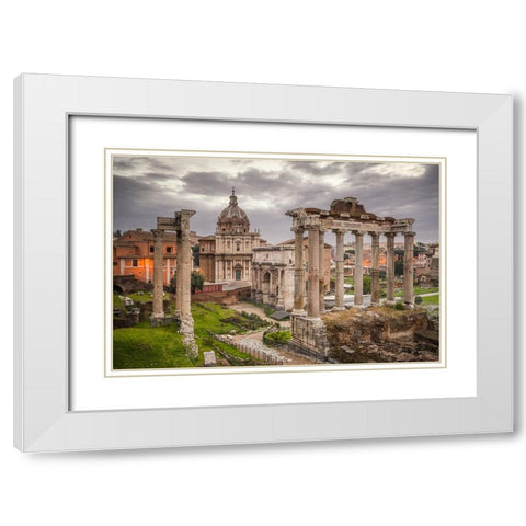 Europe-Italy-Rome-Ruins of Roman Temple of Saturn White Modern Wood Framed Art Print with Double Matting by Jaynes Gallery