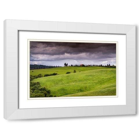 Europe-Italy-Tuscany-Val d Orcia-Farmland under stormy sky White Modern Wood Framed Art Print with Double Matting by Jaynes Gallery