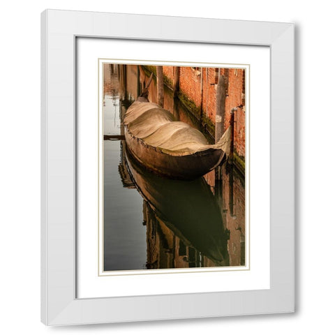 Europe-Italy-Venice-Covered old gondola on canal White Modern Wood Framed Art Print with Double Matting by Jaynes Gallery
