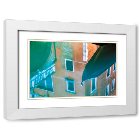 Europe-Italy-Venice-reflections of gondola and buildings in still canal White Modern Wood Framed Art Print with Double Matting by Jaynes Gallery