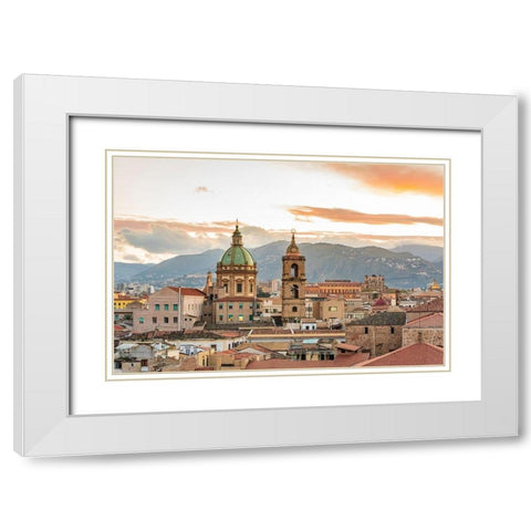 Palermo Province-Palermo The dome and bell tower of the baroque Chiesa del Gesu White Modern Wood Framed Art Print with Double Matting by Wilson, Emily