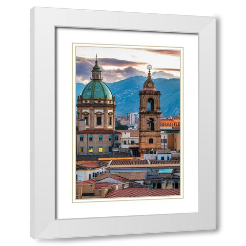 Palermo Province-Palermo The dome and bell tower of the baroque Chiesa del Gesu White Modern Wood Framed Art Print with Double Matting by Wilson, Emily