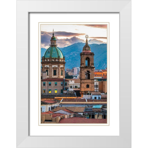 Palermo Province-Palermo The dome and bell tower of the baroque Chiesa del Gesu White Modern Wood Framed Art Print with Double Matting by Wilson, Emily