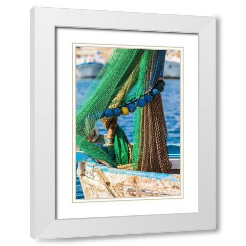 Palermo Province-Santa Flavia Net on a small fishing boat in the harbor of the fishing village White Modern Wood Framed Art Print with Double Matting by Wilson, Emily