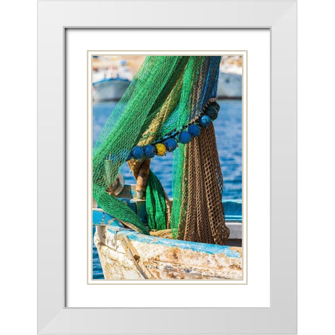 Palermo Province-Santa Flavia Net on a small fishing boat in the harbor of the fishing village White Modern Wood Framed Art Print with Double Matting by Wilson, Emily
