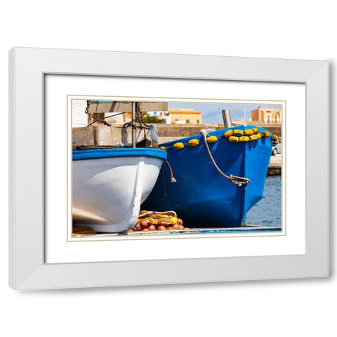 Palermo Province-Santa Flavia Small fishing boats in the harbor of the fishing village White Modern Wood Framed Art Print with Double Matting by Wilson, Emily
