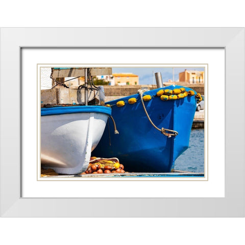 Palermo Province-Santa Flavia Small fishing boats in the harbor of the fishing village White Modern Wood Framed Art Print with Double Matting by Wilson, Emily
