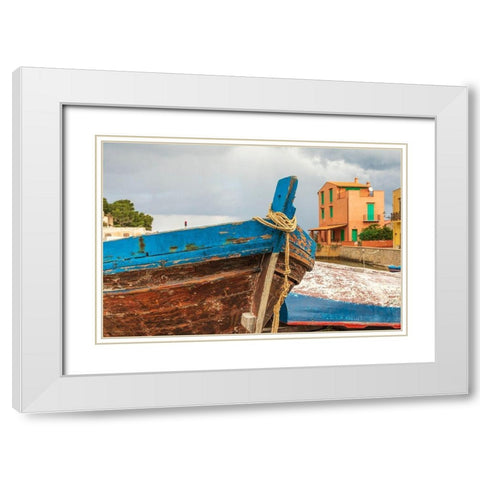 Palermo Province-Santa Flavia Small fishing boats in the fishing village of Santa Flavia White Modern Wood Framed Art Print with Double Matting by Wilson, Emily