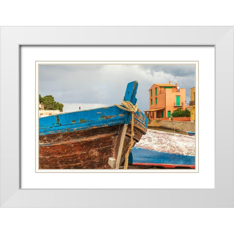 Palermo Province-Santa Flavia Small fishing boats in the fishing village of Santa Flavia White Modern Wood Framed Art Print with Double Matting by Wilson, Emily