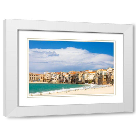 Palermo Province-Cefalu The beach on the Mediterranean Sea in the town of Cefalu White Modern Wood Framed Art Print with Double Matting by Wilson, Emily